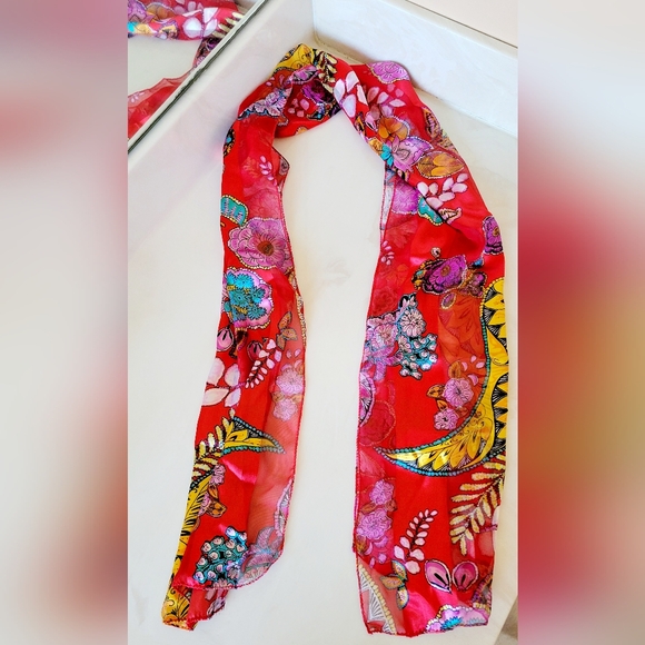 Red Floral Scarf - Picture 2 of 6